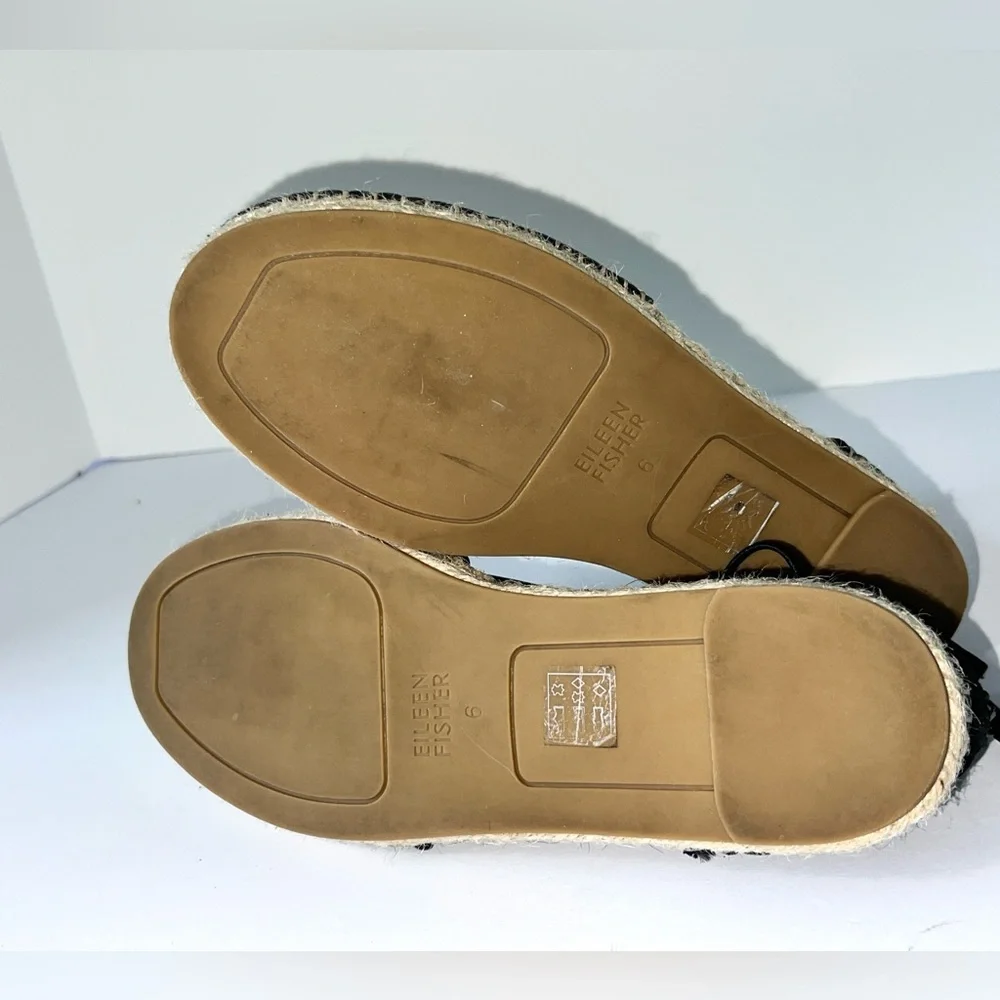 Eileen Fisher Sandal‎ Elastic Lace Up Espadrille Women Shoe Black Leather Sz 6